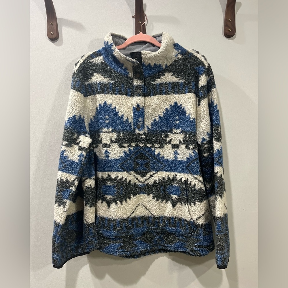 NWT Dylan Los Angeles Popover Kaya Sherpa Fleece Snap Collar Blue Cream Size L